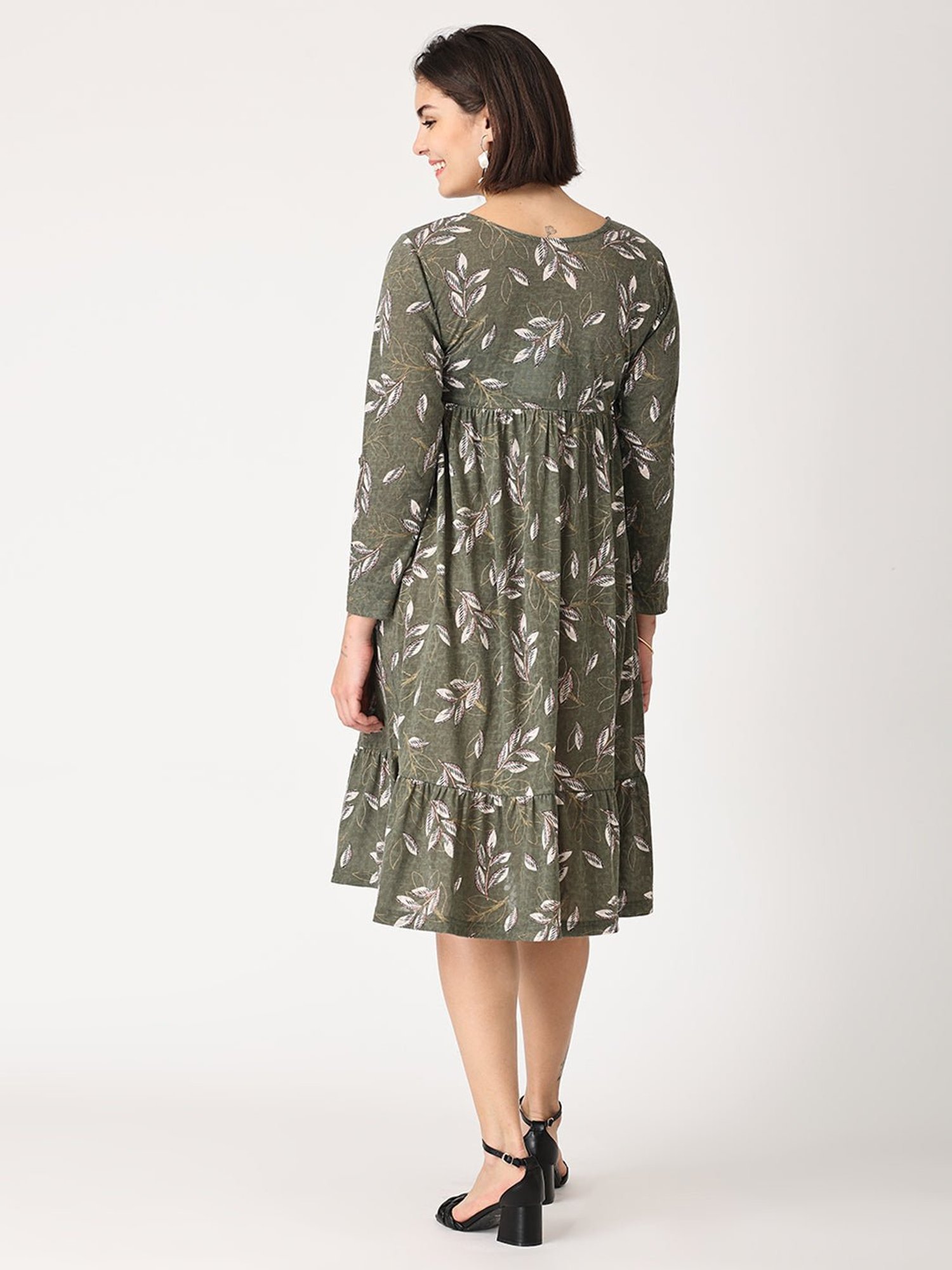 The Mom Store Olive Printed Maternity & Nursing Dress