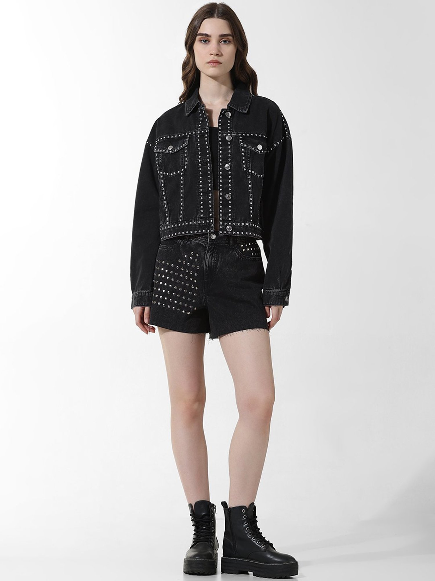 Only Black Cotton Regular Fit Denim Jacket