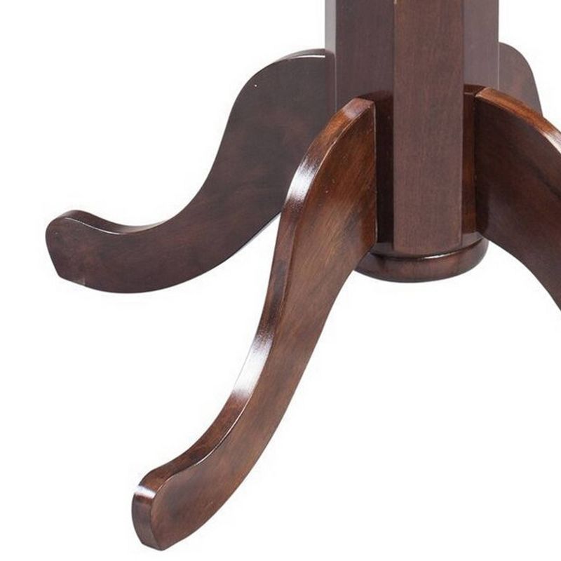 Round Wooden Pub Bar Height Table with Turned Pedestal Base Brown - Benzara