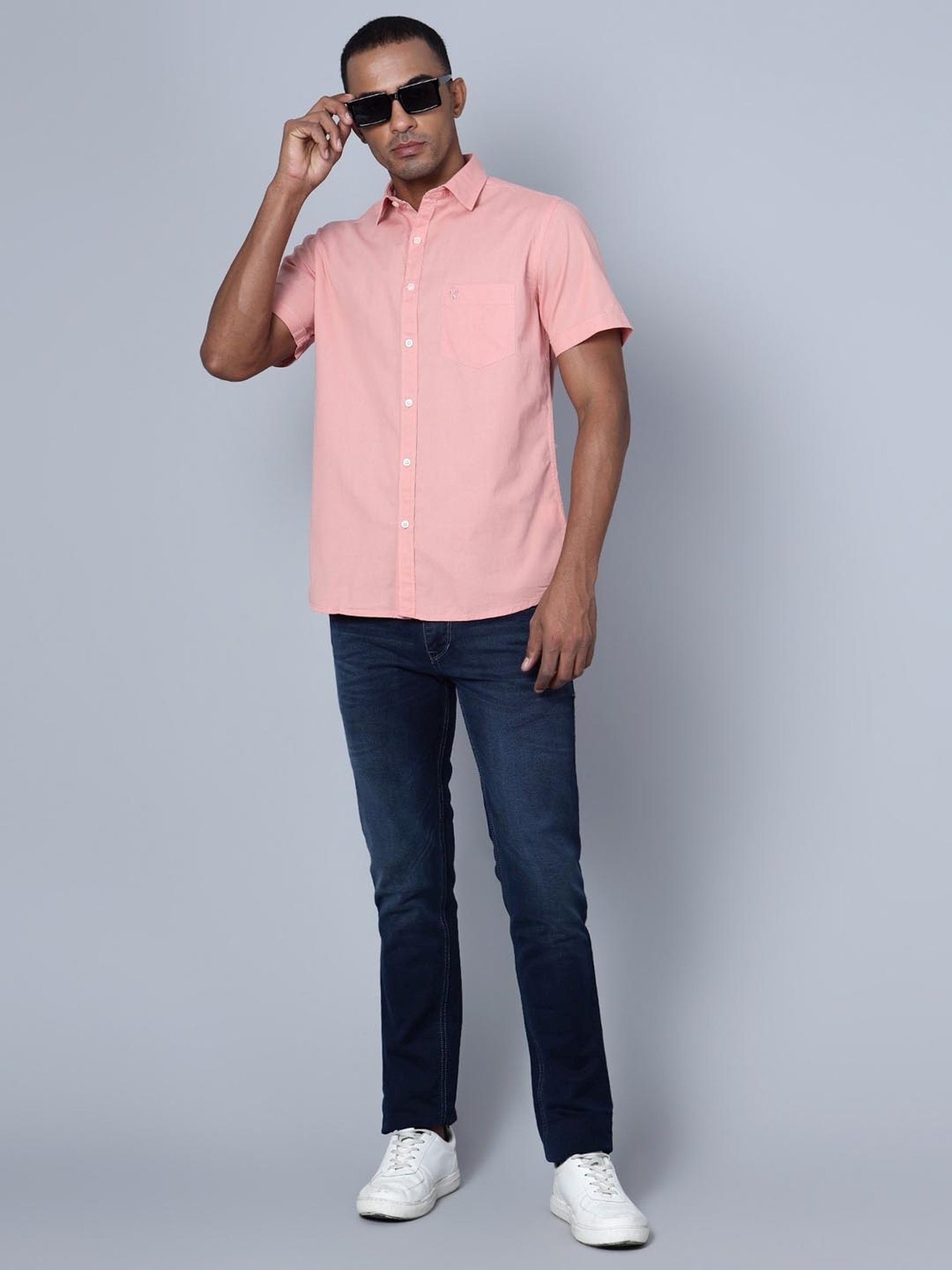 Cantabil Pink Cotton Regular Fit Shirt