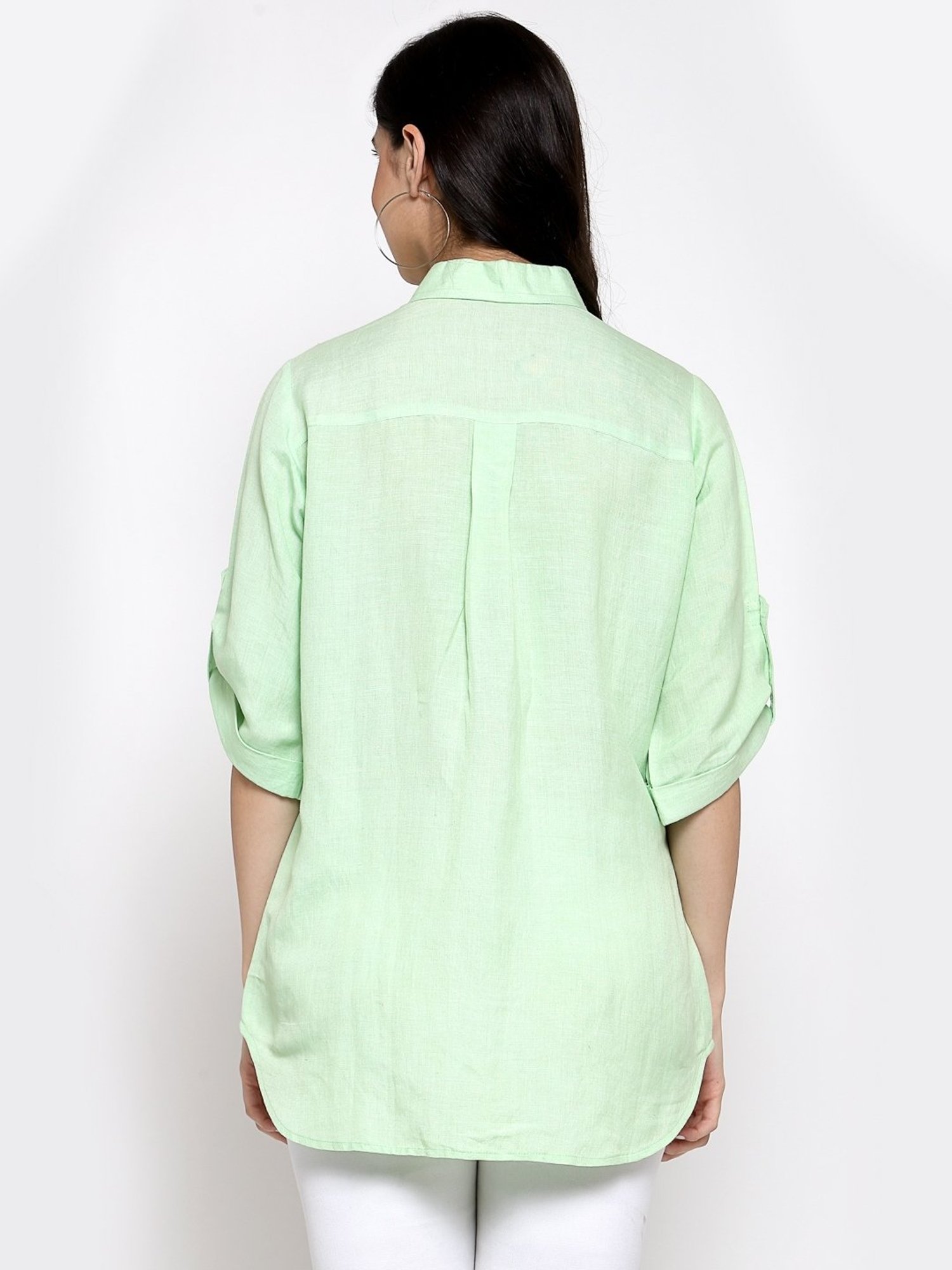 DART STUDIO Green Linen Embroidered Shirt