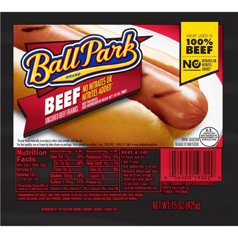 Ball Park Uncured Beef Franks - 15oz/8ct