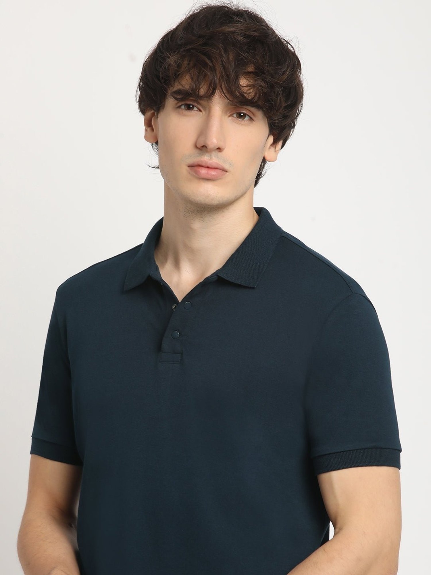 The Bear House Blue Cotton Regular Fit Polo T-Shirt