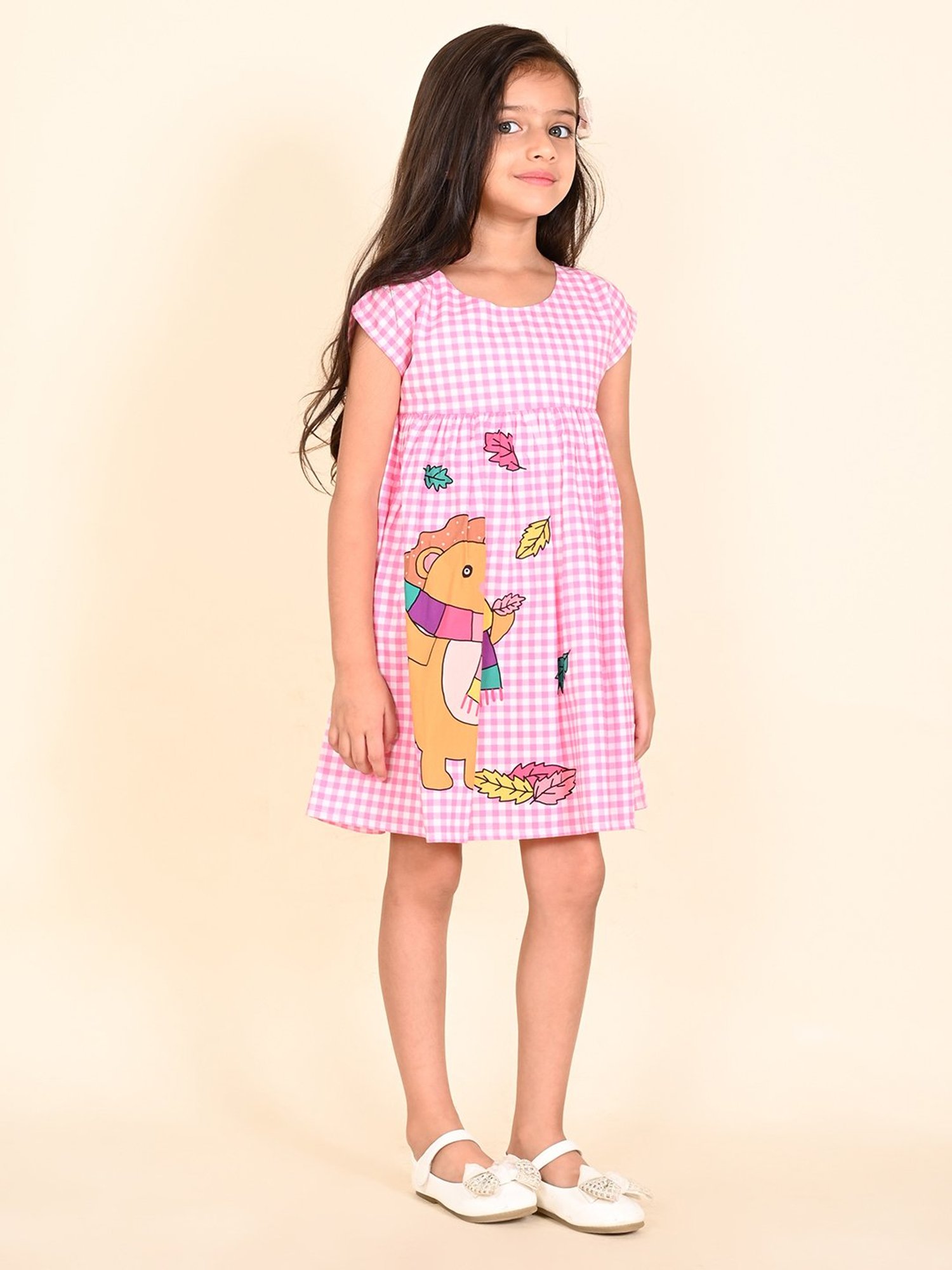 LilPicks Kids White & Pink Printed Dress