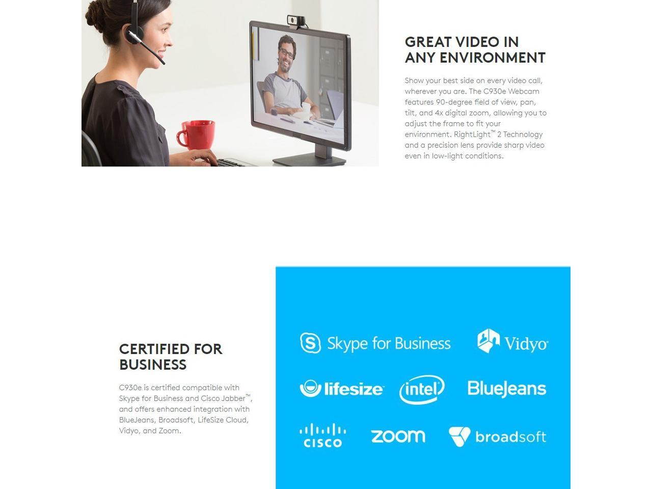 Logitech C930e C930C Webcam 1080P H.264 Video Calling Computer Camera Business Remote Online Teaching Web Cam Clip-on Camera With Mic For Laptop Notebook Monitor