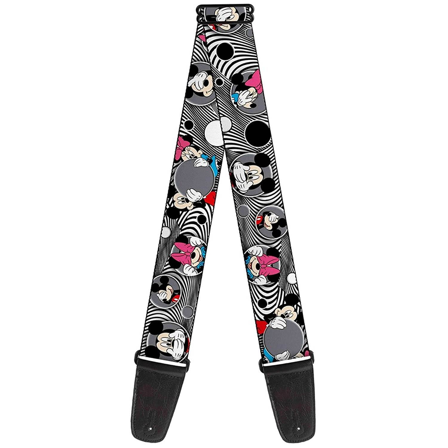 Guitar Strap Mickey Minnie Peek A Boo Expressions Swirl Black White 2 Inches Wide