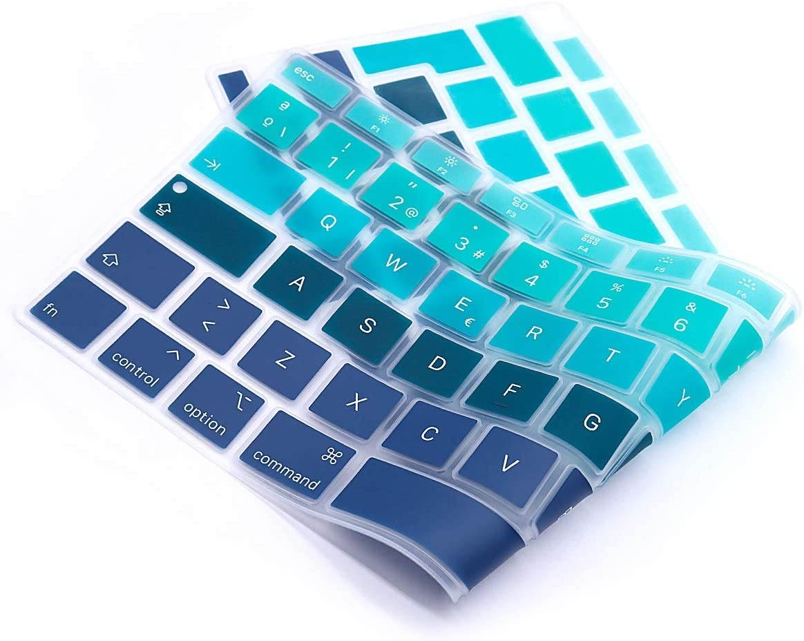 HRH Spanish Language ESP Skin,Silicone Keyboard Cover for MacBook Air 13 Inch 2020 with Touch ID (MODLE A2179 and A2337 Apple M1 Chip, US Layout) Keyboard Accessories Protector-Ombre Green