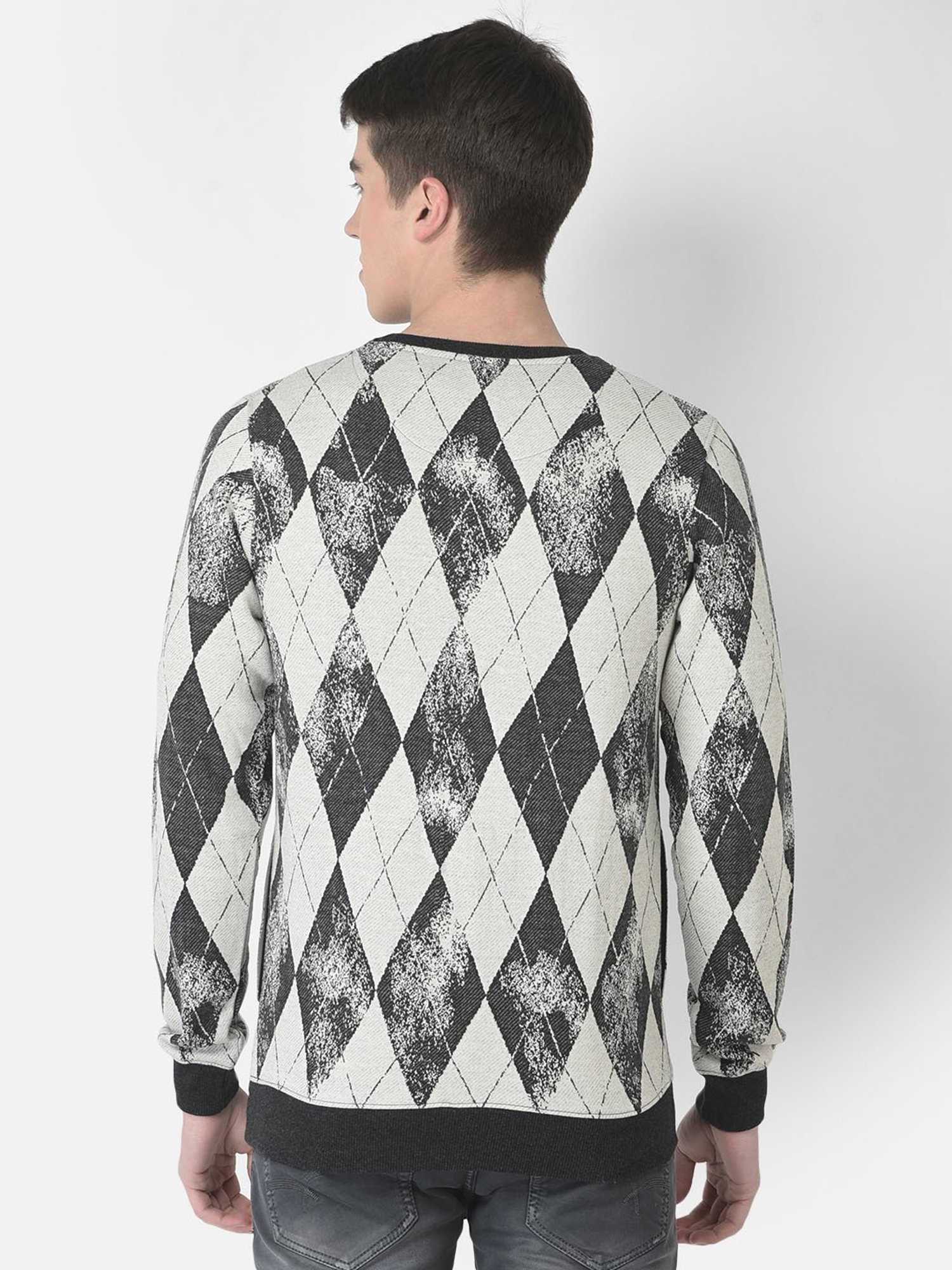 Crimsoune Club Grey Regular Fit Geometric Print Sweatshirt