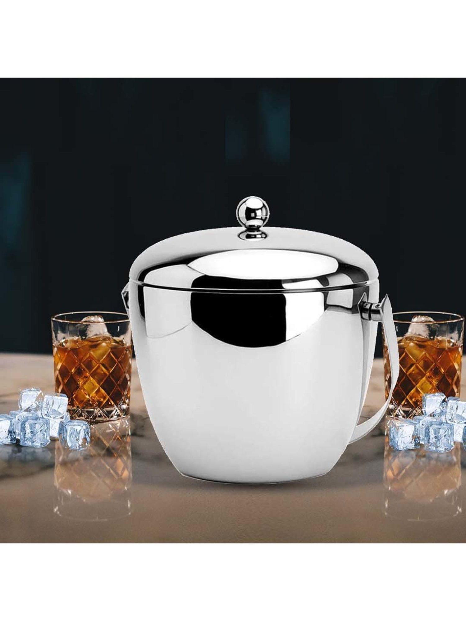 FnS Silver Stainless Steel Ice Bucket (1.25 L)