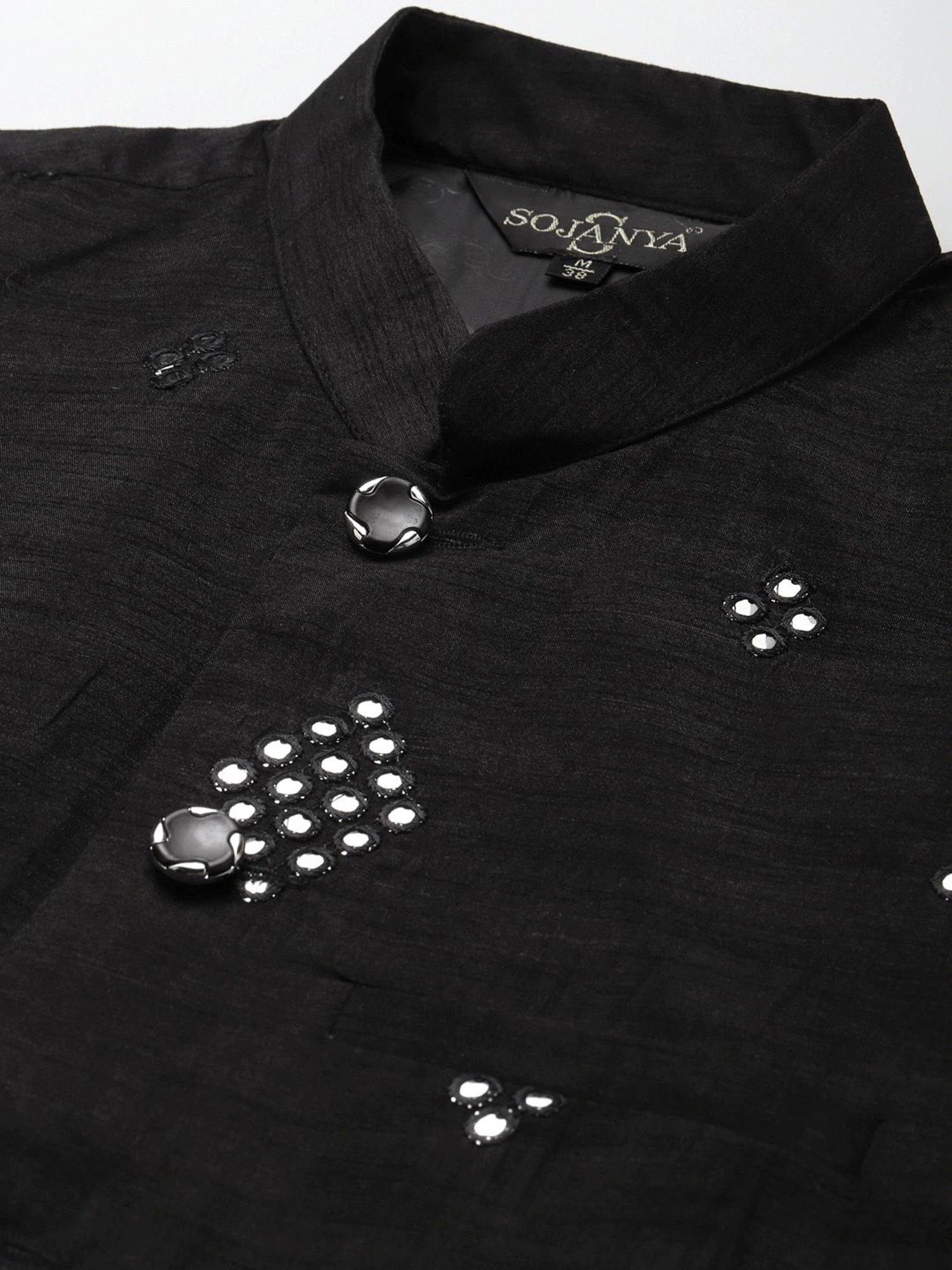 Sojanya Black Regular Fit Self Pattern Nehru Jacket