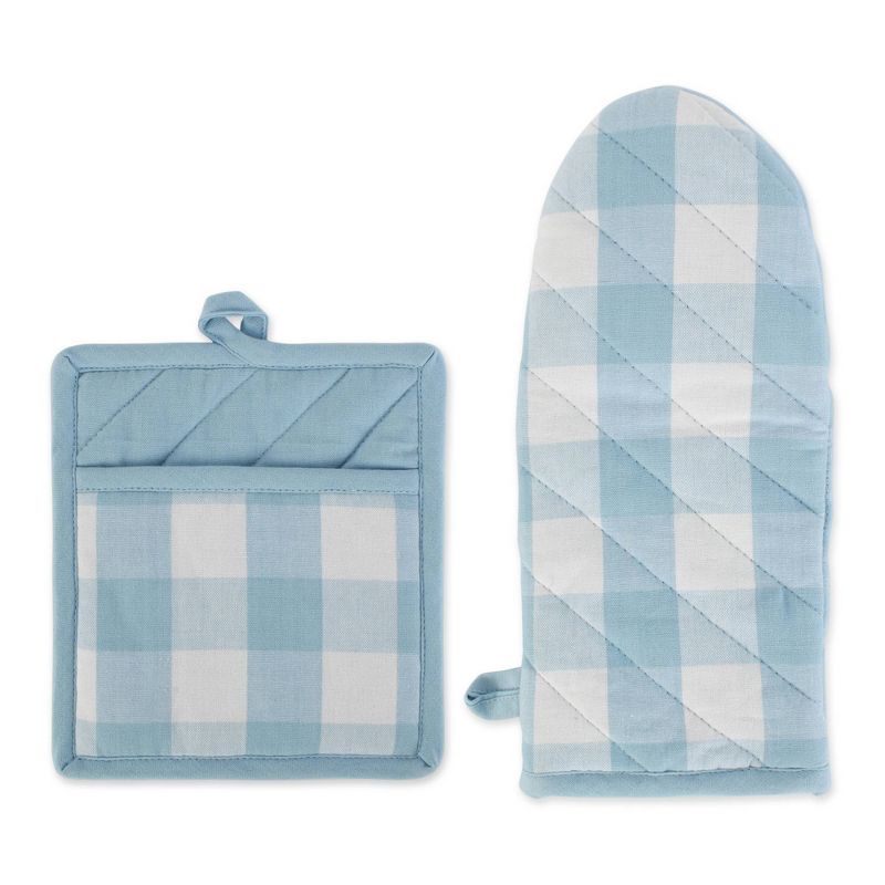 2pc Cotton Buffalo Check Oven Mitt and Pot Holder Set Blue - Design Imports