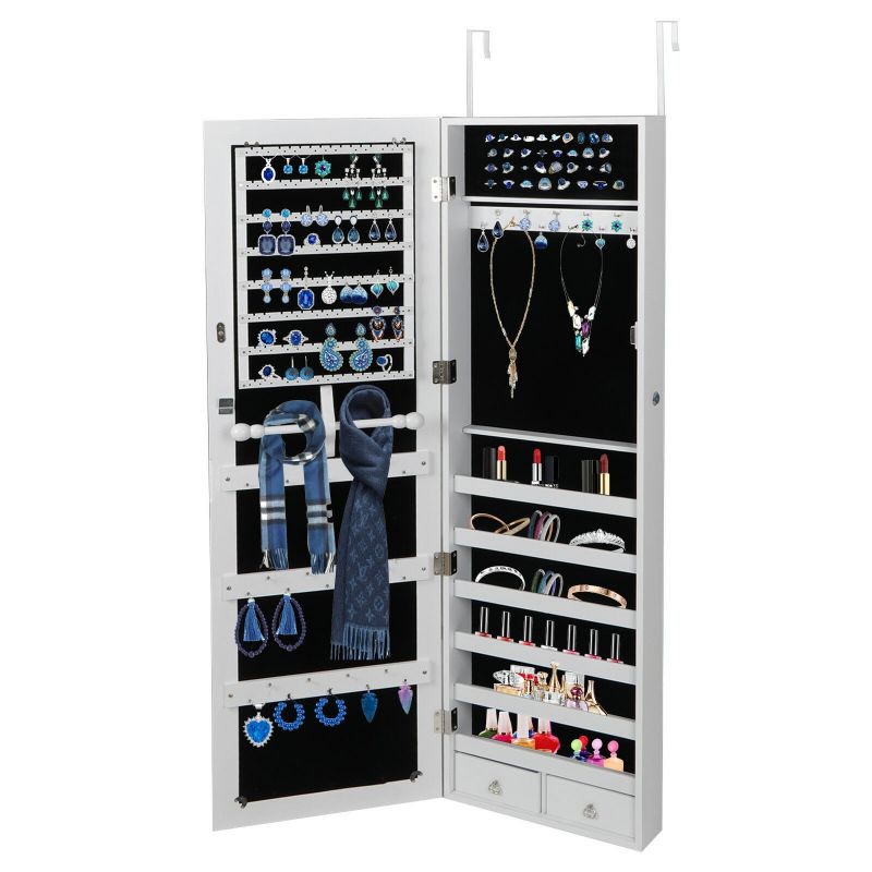 Door Wall Jewelry Cabinet Armoire Mounted Lockable Velvet Inner 2 Drawers