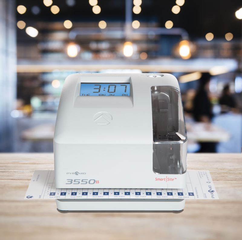 Pyramid Time Systems, Model 3550SS SmartSite Time Clock and Document Stamp, Patented SmartSite LED Linear Light Guide, Includes 25 time Cards, Ribbon, 2 Security Keys and User Guide, Made in USA