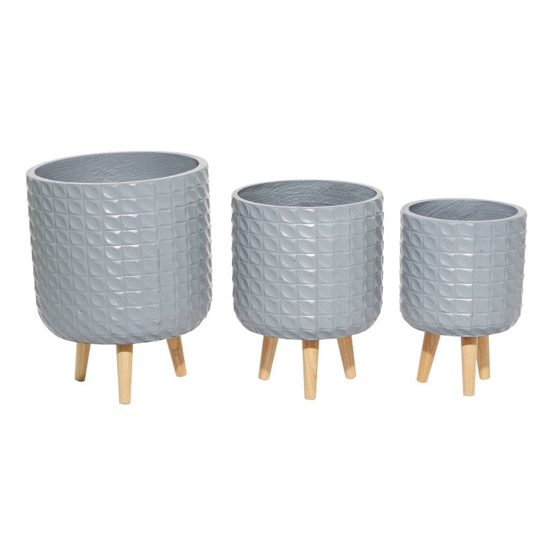 Set of 3 Contemporary Wood Grid Patterned Planters Gray - Olivia & May