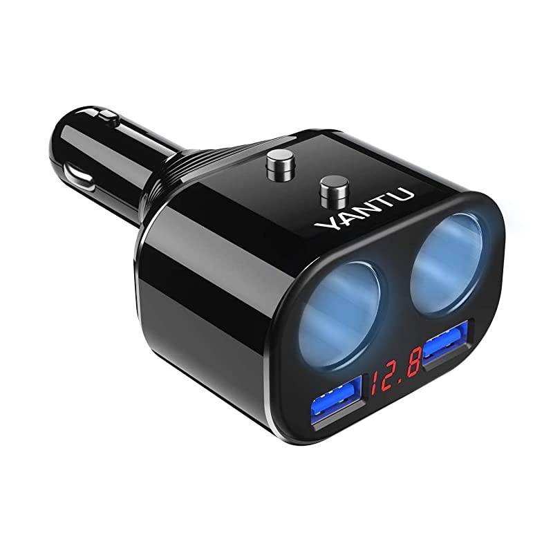 Cigarette Lighter SplitterDual USB Car ChargerLED Voltage Display2 Sockets12V Car Splitter Adapter for iPhone iPad Samsung GPS Dashcam Replaceable fus