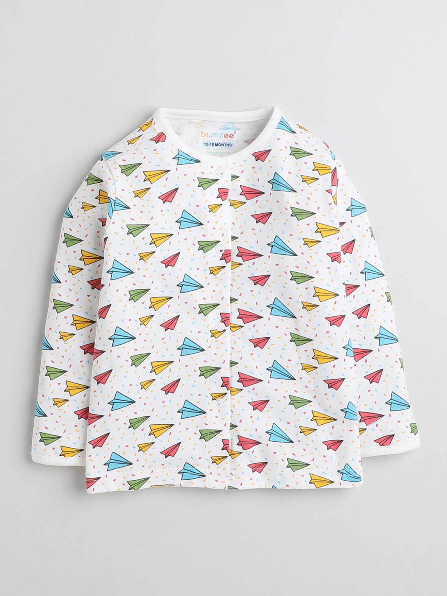 Bumzee Girls White Printed Full Sleeves Shirt with Pyjamas