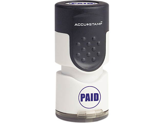 ACCUSTAMP 035659 Accustamp Pre-Inked Round Stamp with Microban, PAID, 5/8" dia, Blue