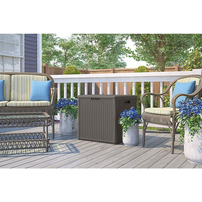 Suncast BMDB60ST 60 Gallon Outdoor Weather-Resistant Resin Storage Cube Deck Box Bin with Handles and Lid for Patio, Garden, or Shed, Stoney