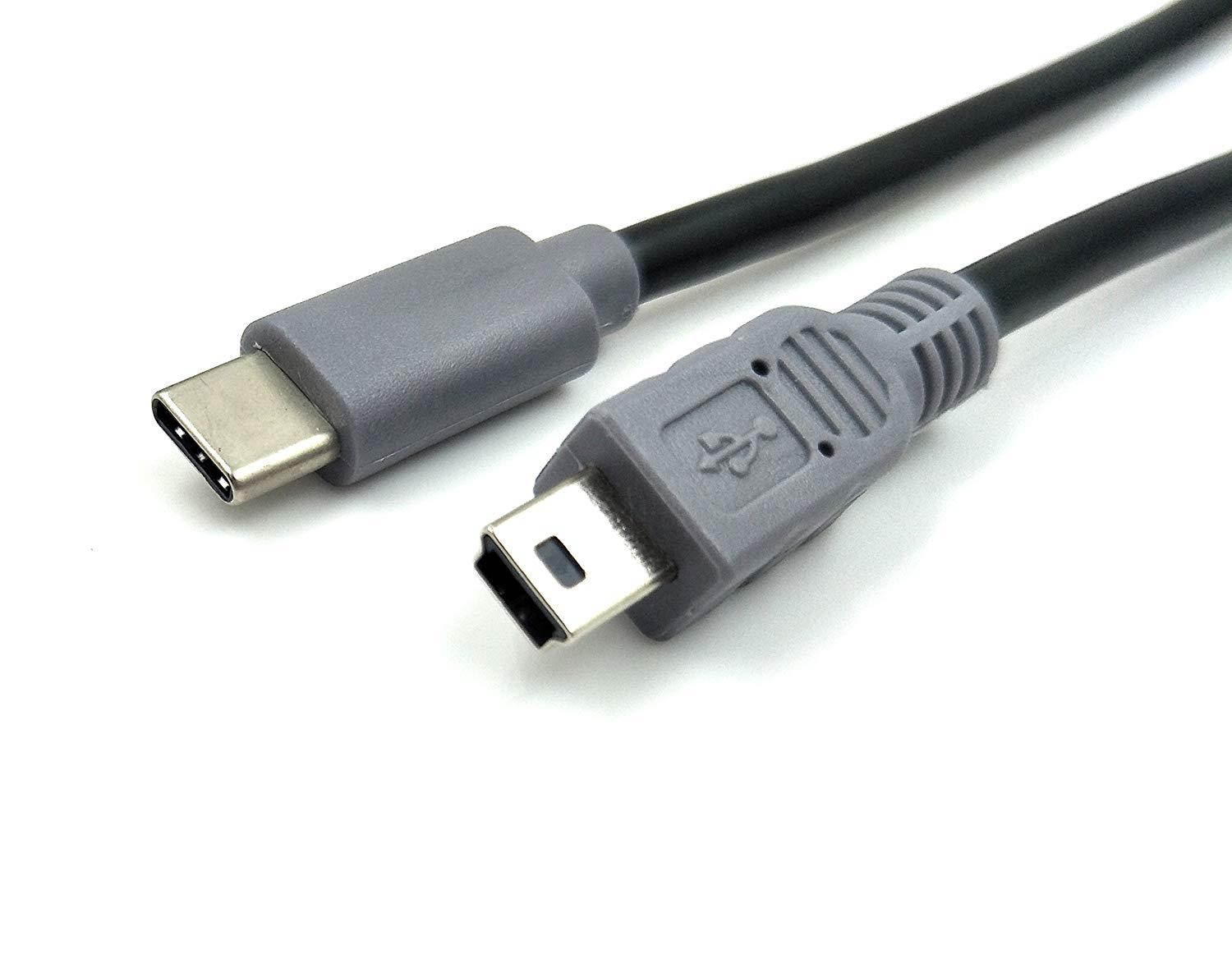 Duttek Type C (USB C) Male to Mini USB 5-Pin Male On-the-go Data Convertor Adapter OTG Cable for Macbook, iMac Pro, Chromebook Pixel(Grey & Black) (10 inch/25 cm)