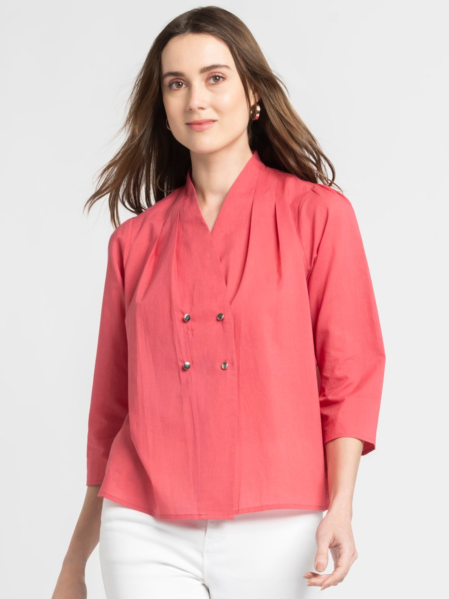 SHAYE Coral Cotton Regular Fit Top