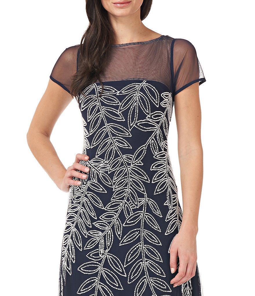 JS Collections Beaded Illusion Yoke A-Line Gown