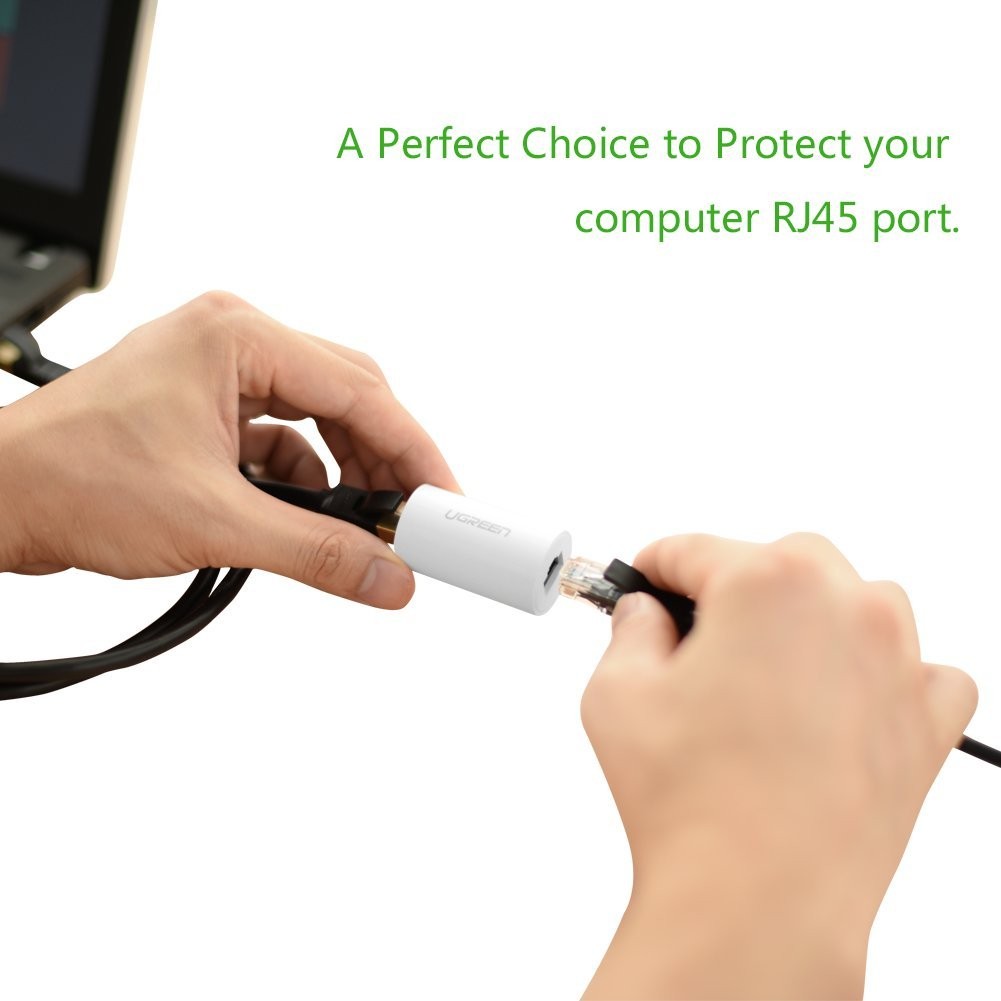 Ugreen RJ45 Coupler Cat7/Cat6/Cat5e Ethernet Cable Extender Adapter Female to Female with Thunder & Lightning Protection(white)20391