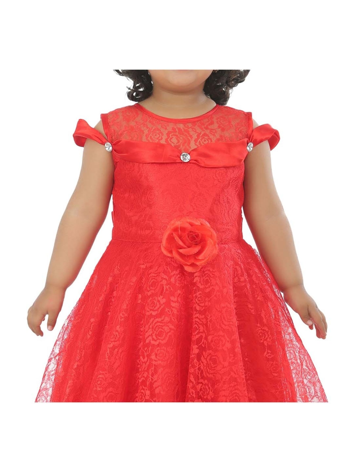Ahhaaaa Kids Red Cotton Floral Print Dress