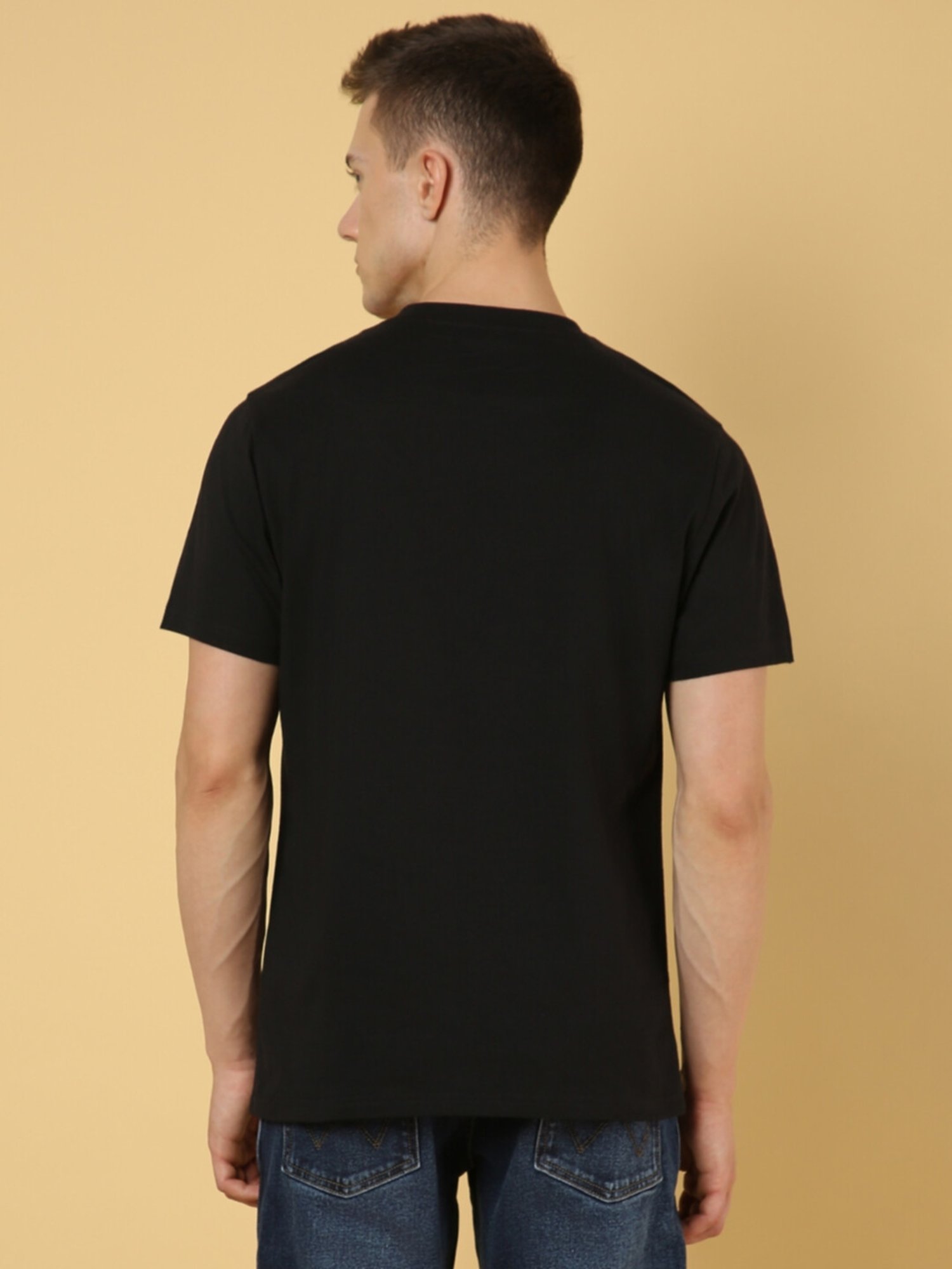 Wrangler Jet Black Cotton Regular Fit Printed T-Shirt