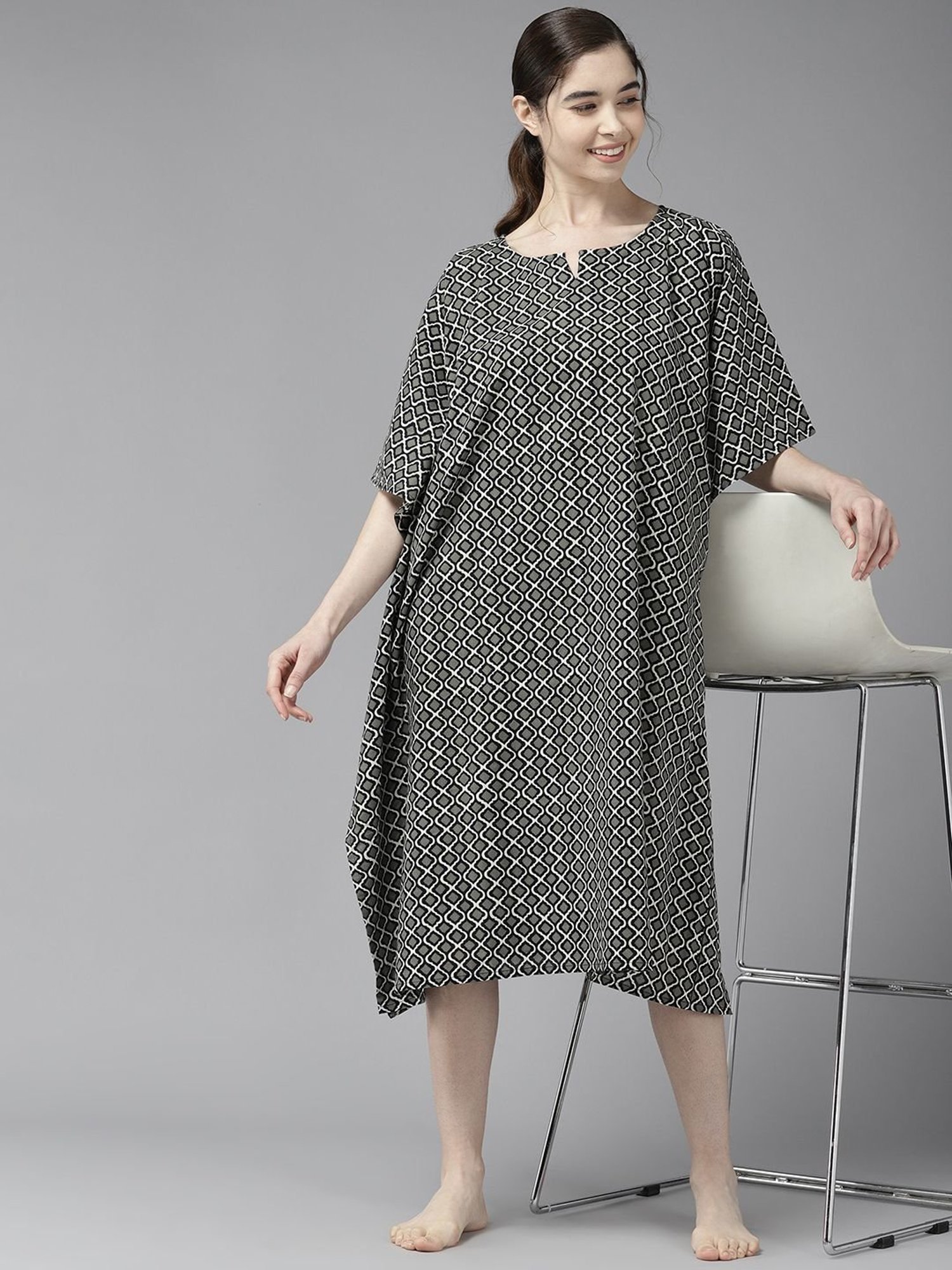 Prakrti Black Cotton Printed Kaftan