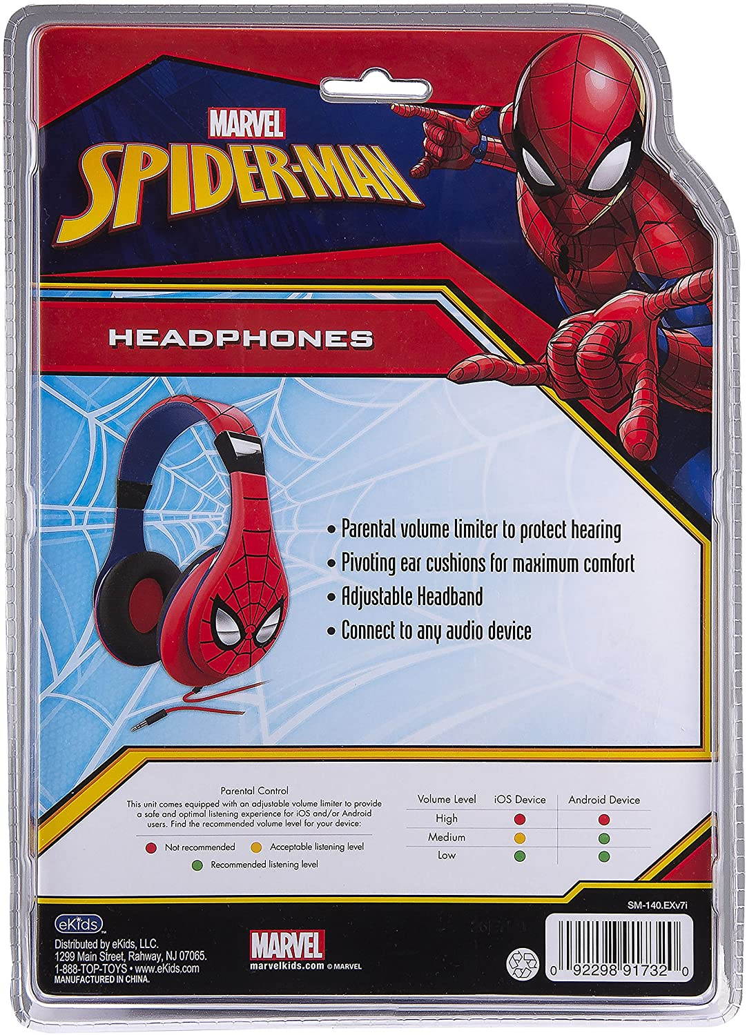 Spider Man Kids Headphones, Adjustable Headband, Stereo Sound, 3.5mm Jack, Wired Headphones for Kids, Tangle-Free, Volume Control, Foldable, Childrens Headphones Over Ear Packaging