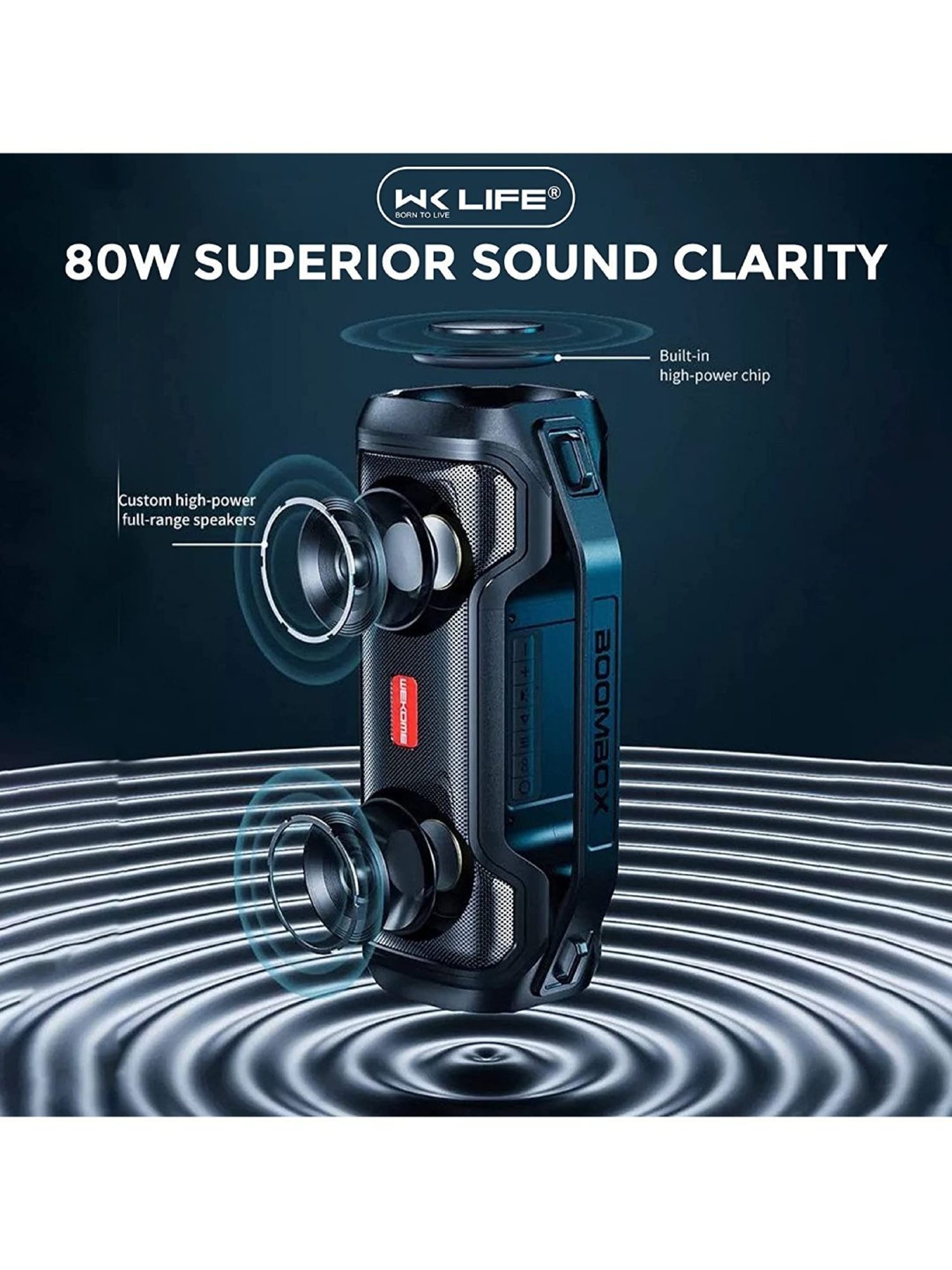 WK Life D28 Bass Monster HiFi Bluetooth Wireless Party Speaker 40W with RGB Lights (Black)