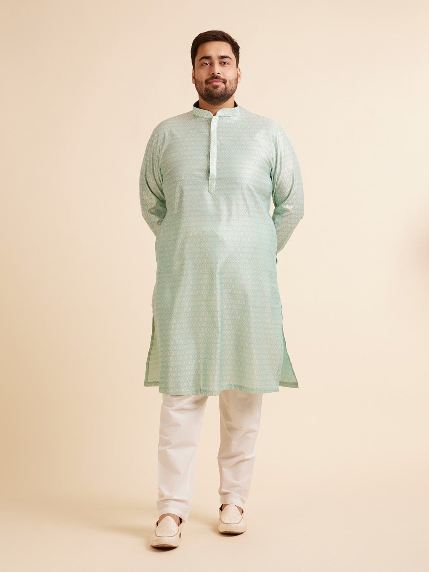 Manyavar Green Regular Fit Embroidered Plus Size Kurta and Pyjama Set