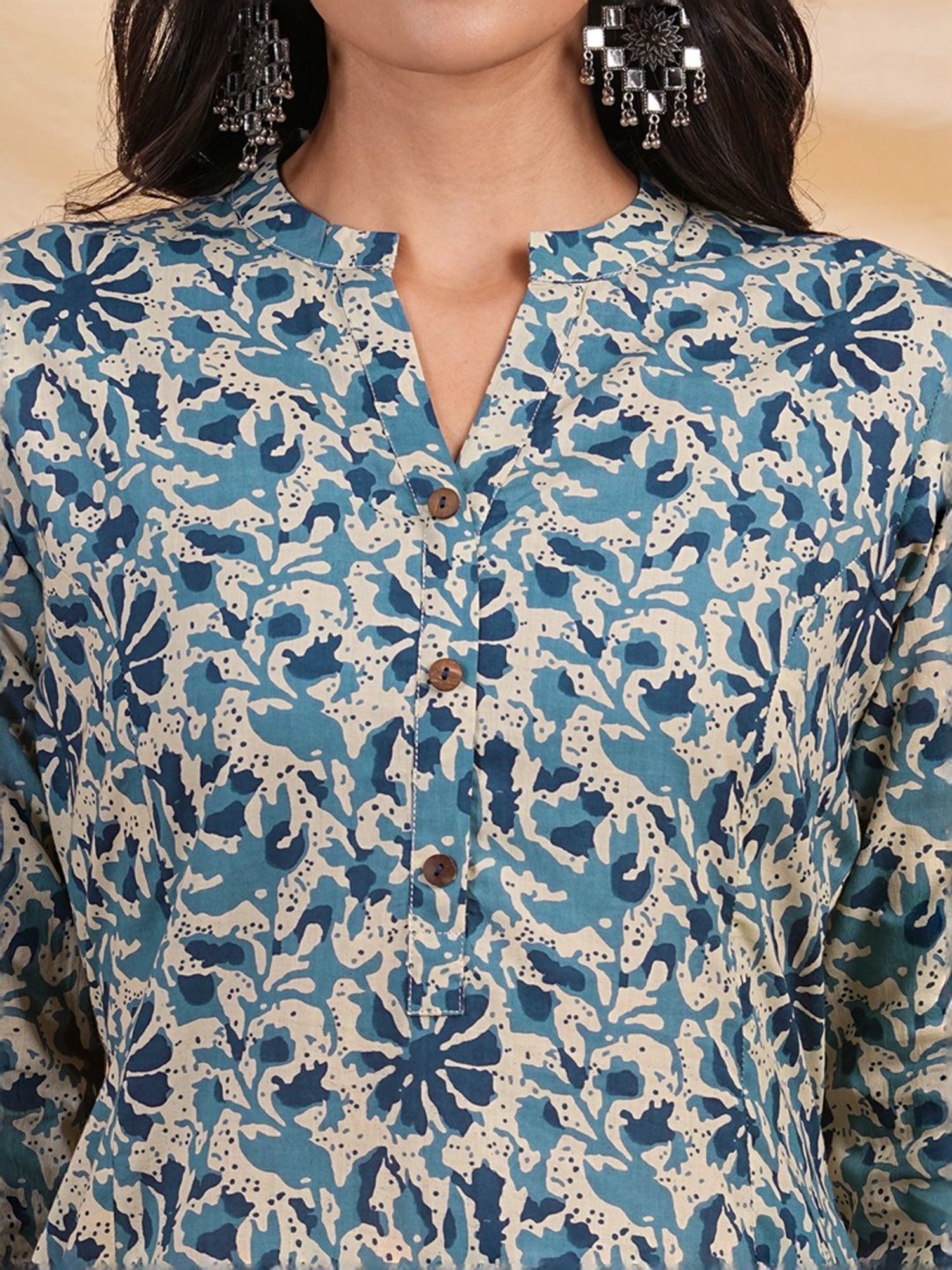 Kami Kubi Blue Cotton Printed A Line Kurta
