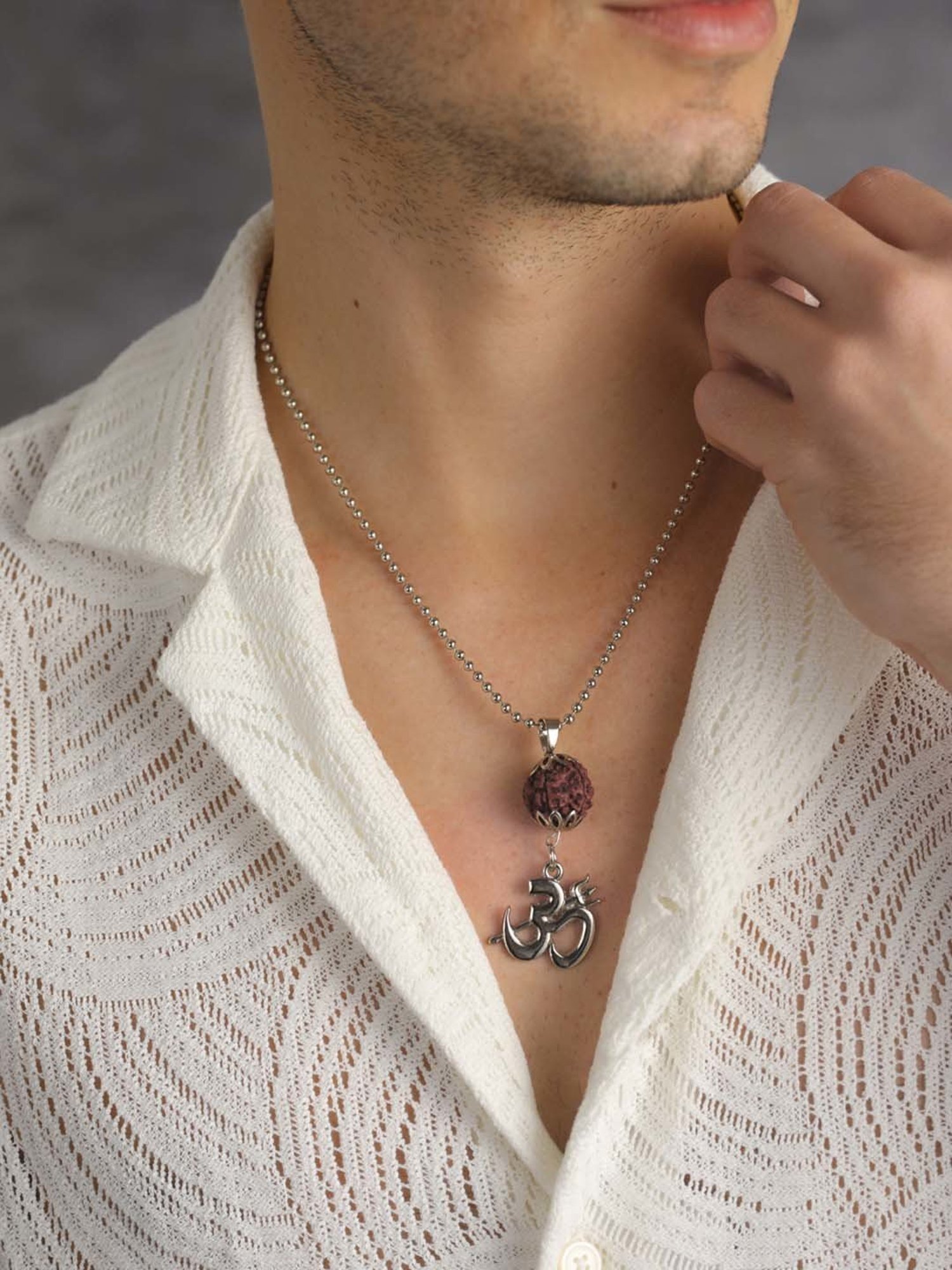 Bold by Priyaasi Om Rudraksh Silver-Plated Chain for Men