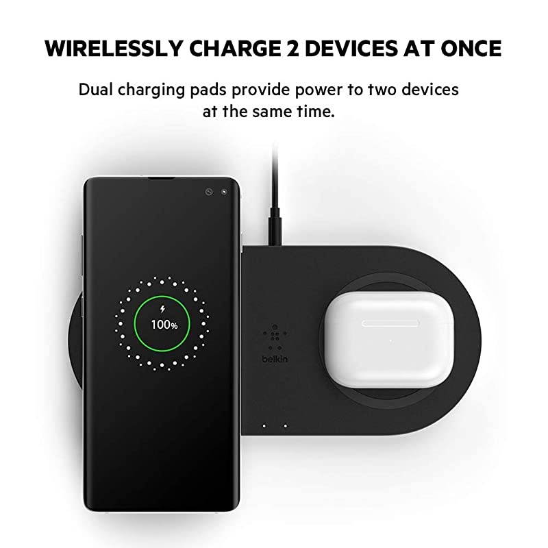 Dual Wireless Charger Dual Wireless Charging Pad 10W for iPhone 11 11 Pro 11 Pro Max Galaxy S20 S20+ S20 Ultra Pixel 4 4XL AirPods and More Black
