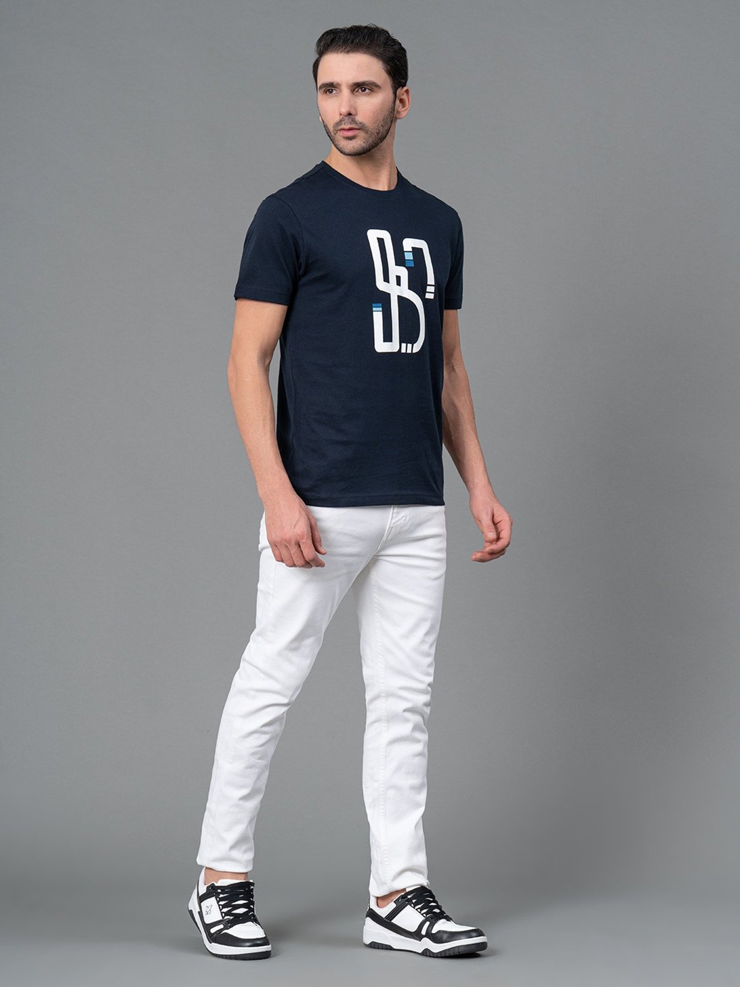 Red Tape Navy Regular Fit Graphic Print Cotton Crew T-Shirt