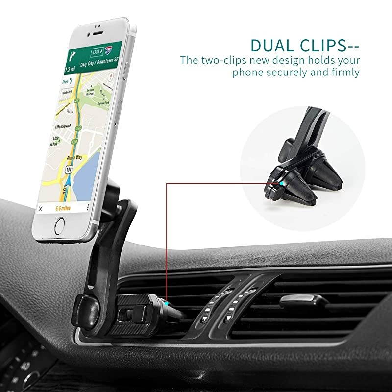 Air Vent Car Phone Mount, Long Arm Air Vent Phone Holder with 360 Rotation Design, Built-in 6 Strong Magnets, Universal Car Vent Holder for All Cell Phone & Mini Tablet