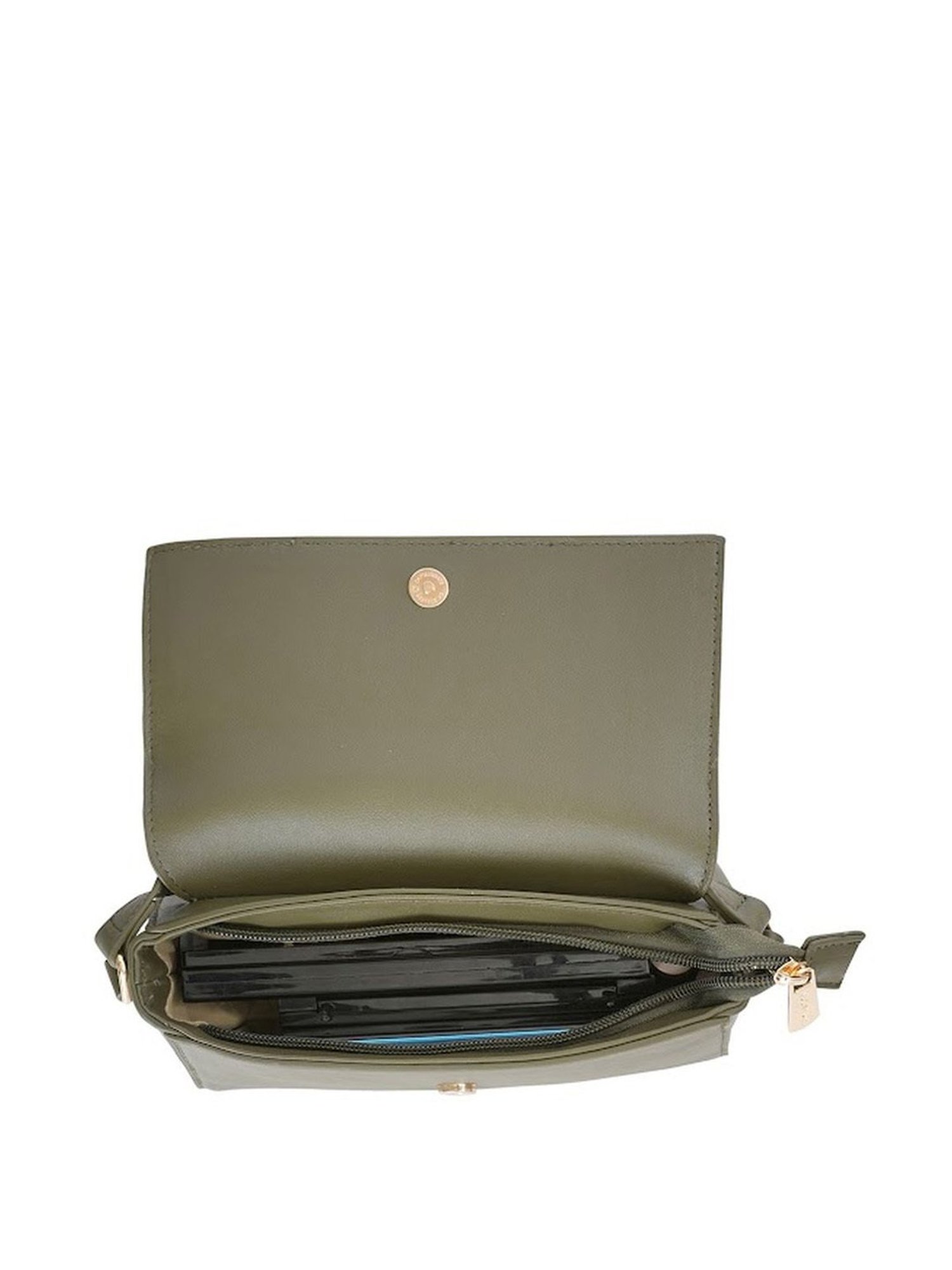Sugarush Kelly Olive PU Solid Sling Handbag