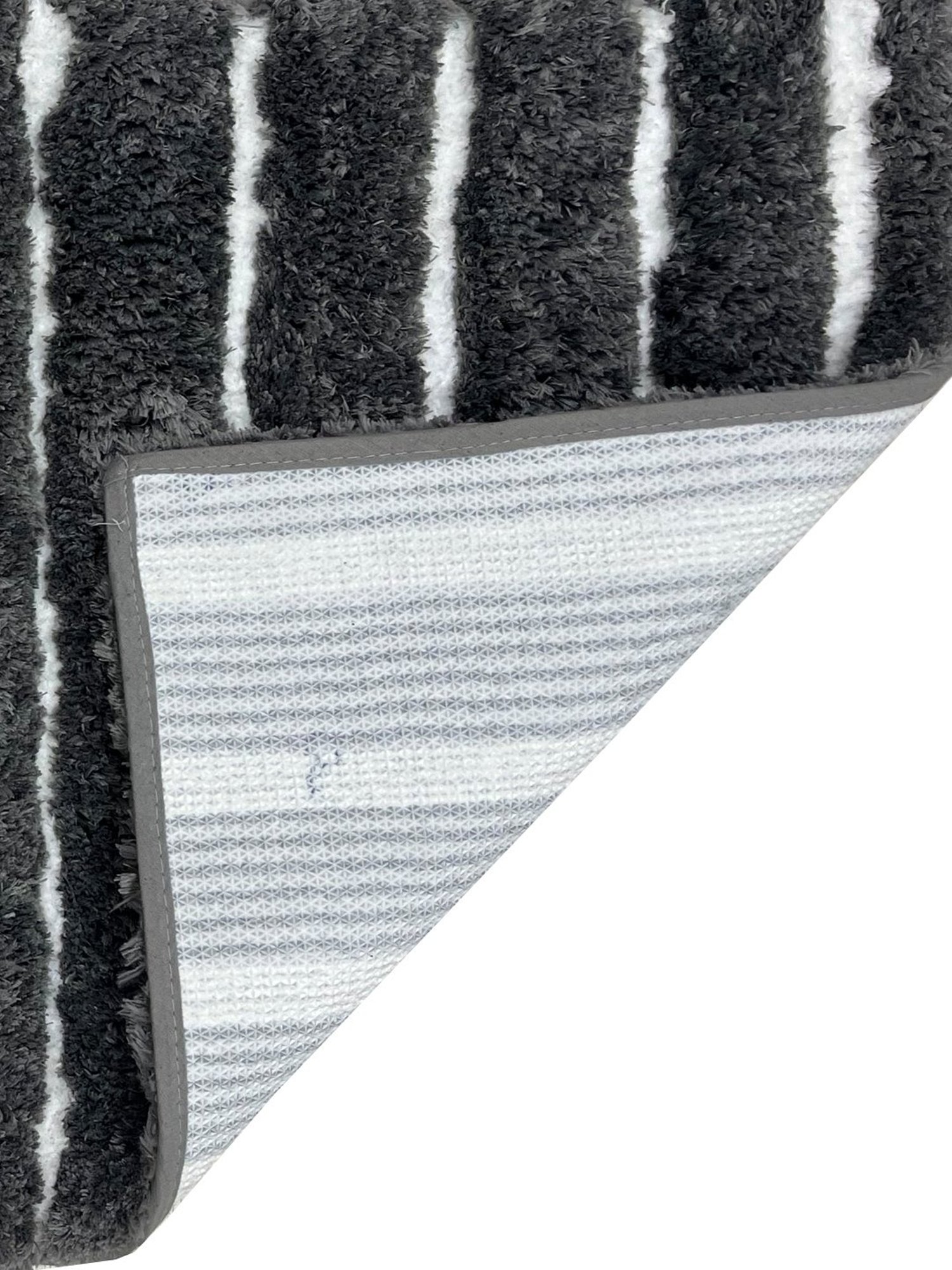 Nautica Stripes Grey 2200 GSM Polyester Anti Slip Medium Bath Mat