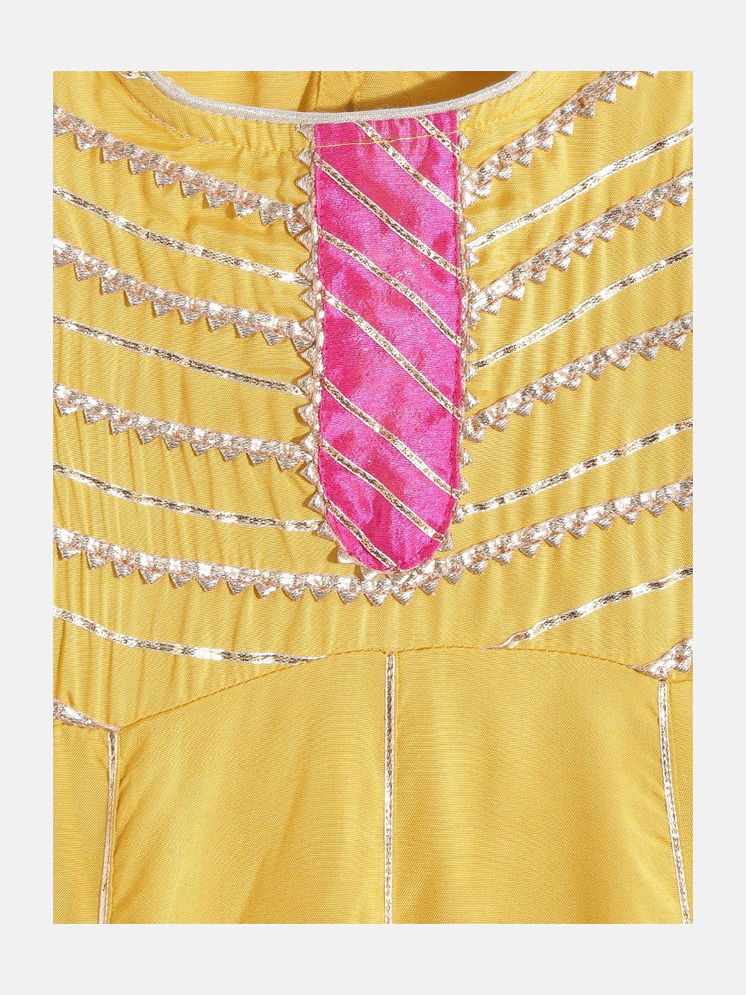 READIPRINT FASHIONS Kids Yellow Embroidered Dress