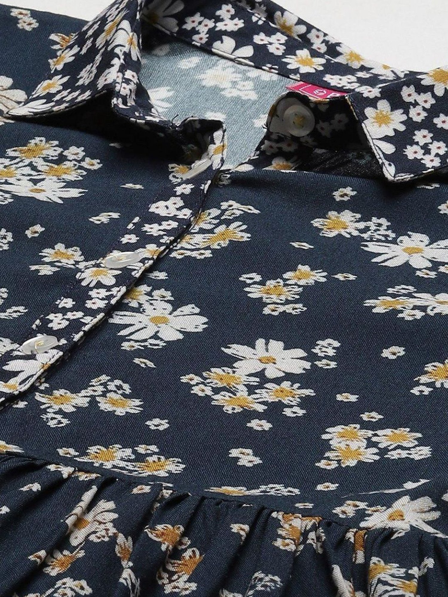 BIBA Girls Navy Floral Print Dress