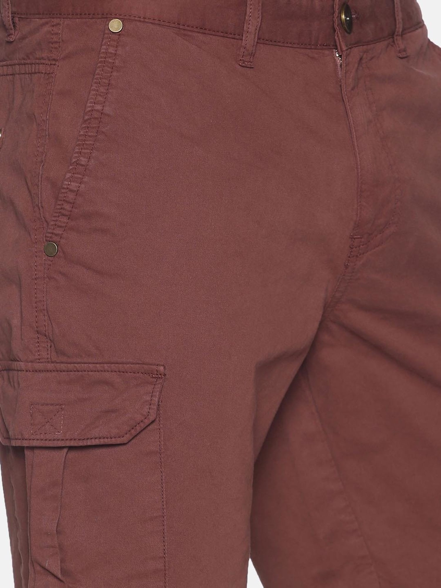 IVOC Maroon Regular Fit Cargo Cotton Shorts