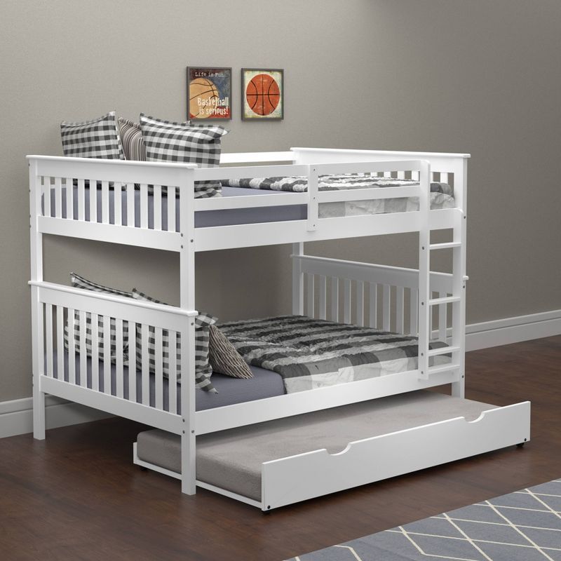 Full/Full Mission Bunk Bed with Trundle Bed White - Donco Kids