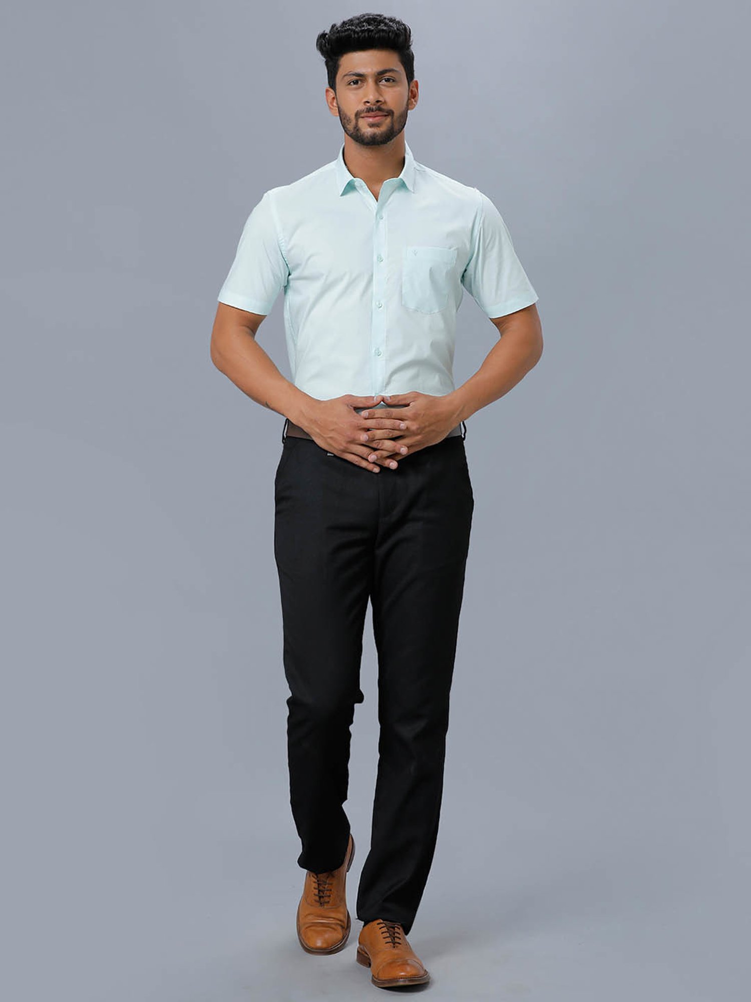 Ramraj Sky Blue Cotton Regular Fit Shirt