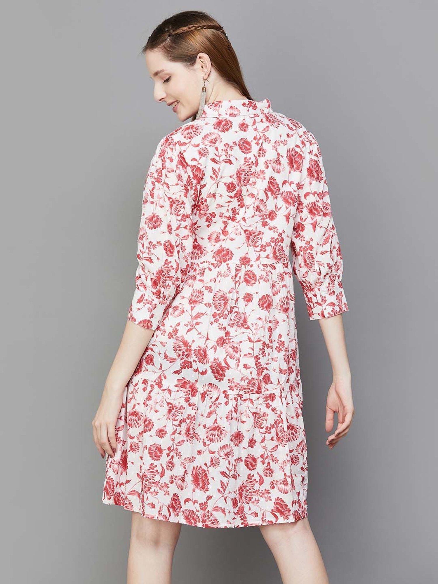 Colour Me by Melange White Floral Print Shirt Dress