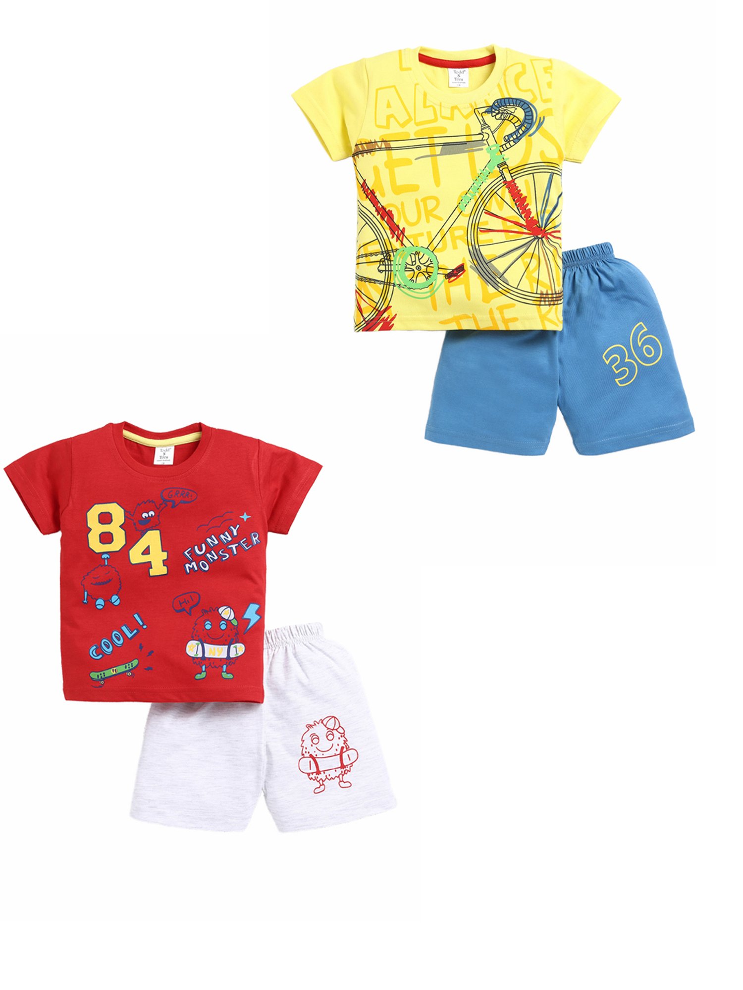 Todd N Teen Kids Multicolor Printed T-Shirt with Shorts (Pack Of 2)