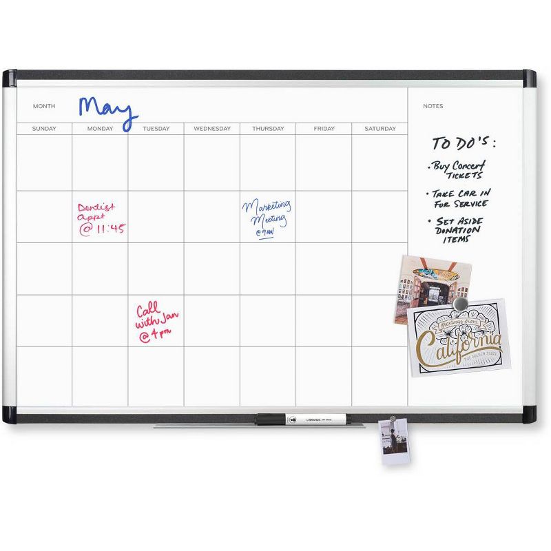 U Brands 36"x24" PINIT Magnetic Dry Erase Calendar Board Silver Aluminum Frame