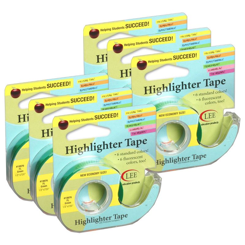 6pk Removable Highlighter Tape Fluorescent Green - Lee Products
