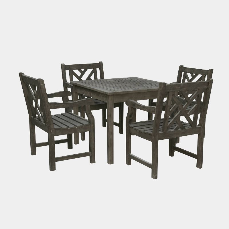 Renaissance 5pc Wood Outdoor Patio Stacking Dining Set - Gray - Vifah