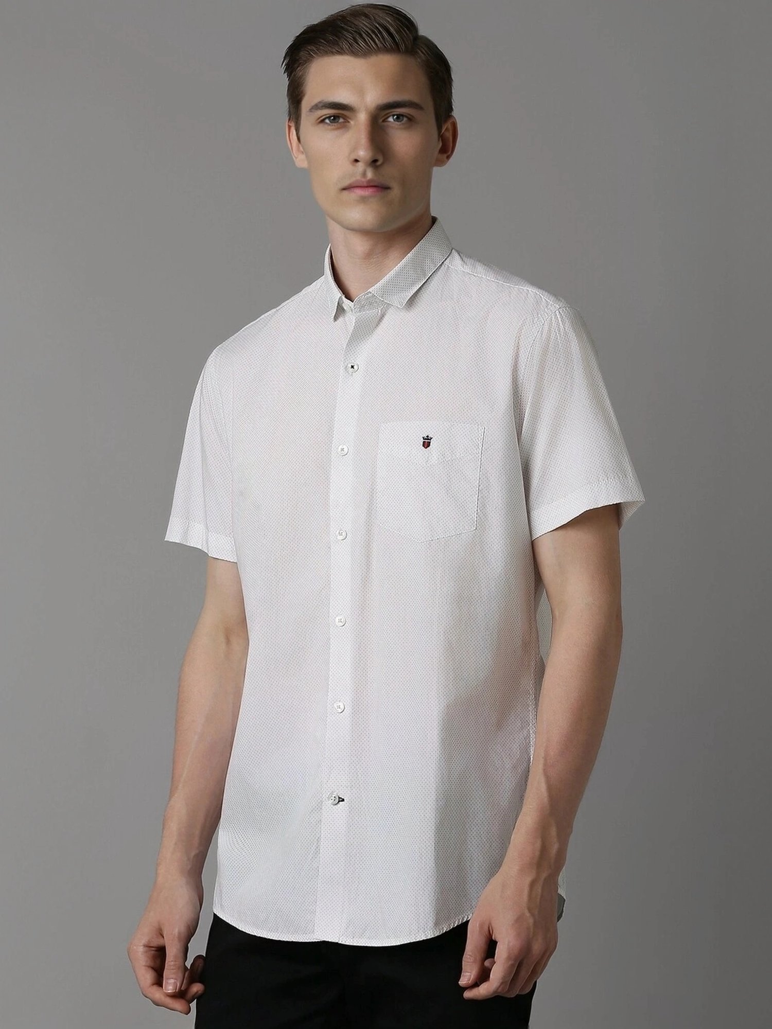 Louis Philippe White Cotton Slim Fit Printed Shirt